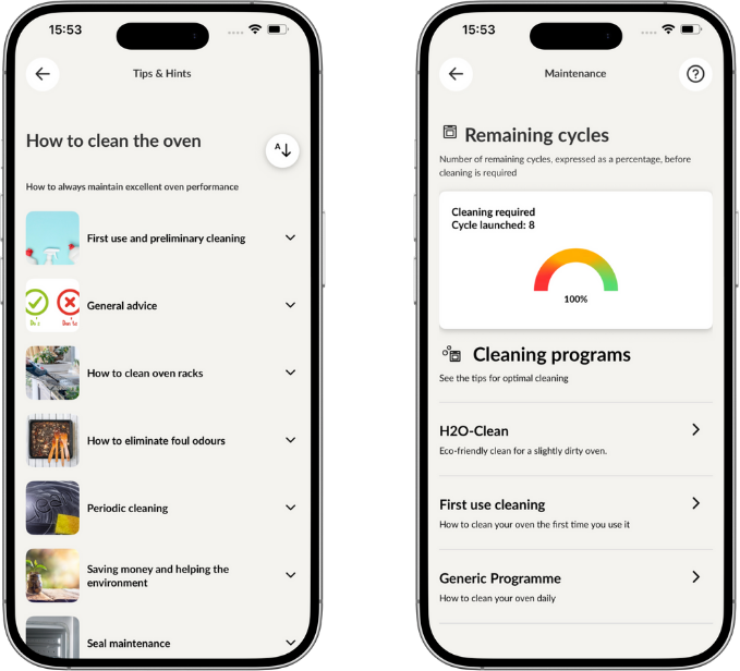 hOn app screenshot to clean the oven
