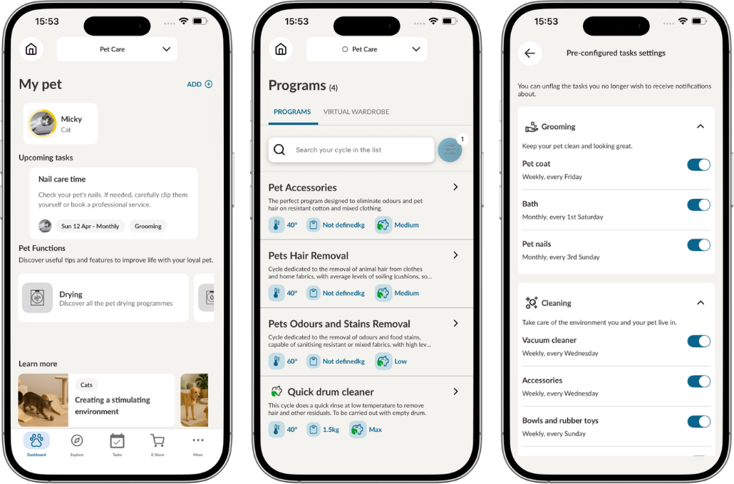 hOn-App-Bildschirm zum Pet Smart Widget