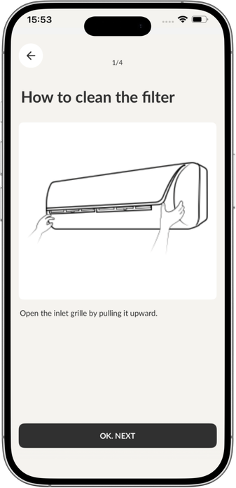 how to clena the filters with the hOn app