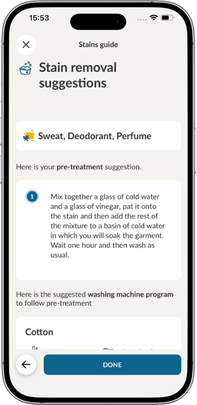Stain Guide features on the hOn app