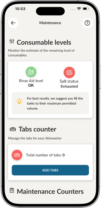 livello del sale per lavastoviglie controllato dall'app hOn