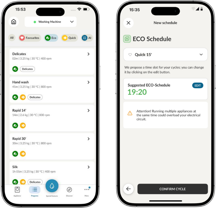 eco programs and eco schedule function by hOn App